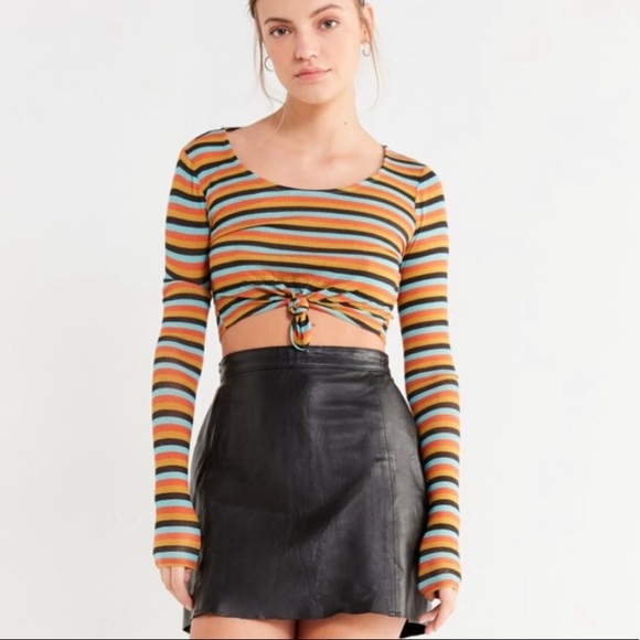 Urban Outfitters Striped Tie Front Crop Tee - Picture 6 of 6